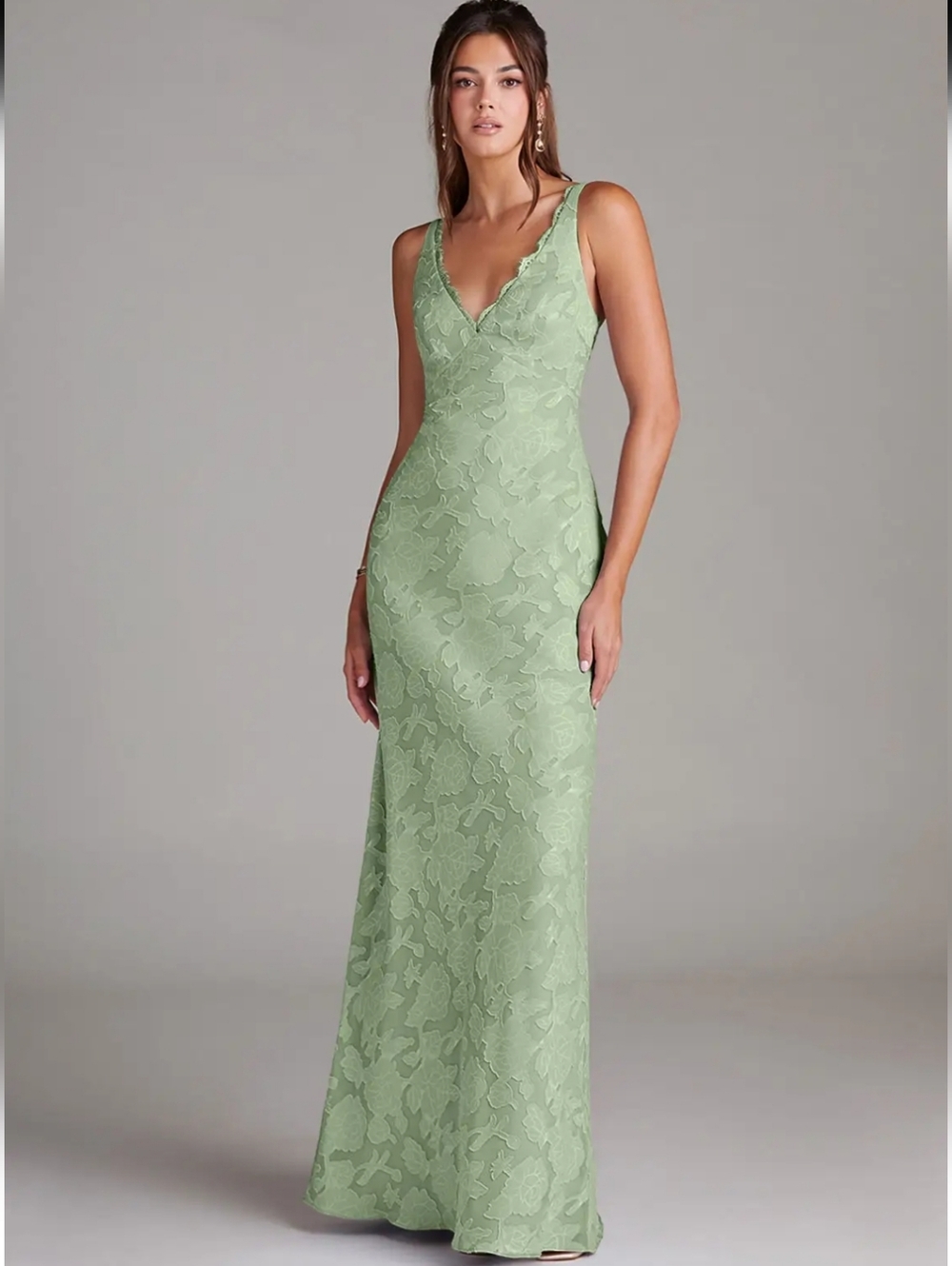 Azazie Sage Green Lace Maxi Dress